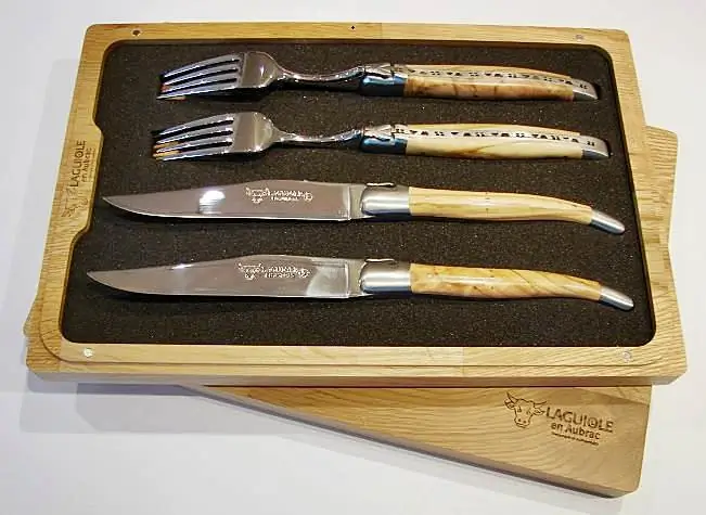 3760199285387 - Set 2 Steakmesser mit Gabeln Olivenholz