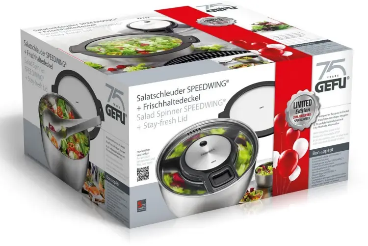 GEFU Salatschleuder Speedwing Edelstahl mit Frischhaltedeckel Bild 2