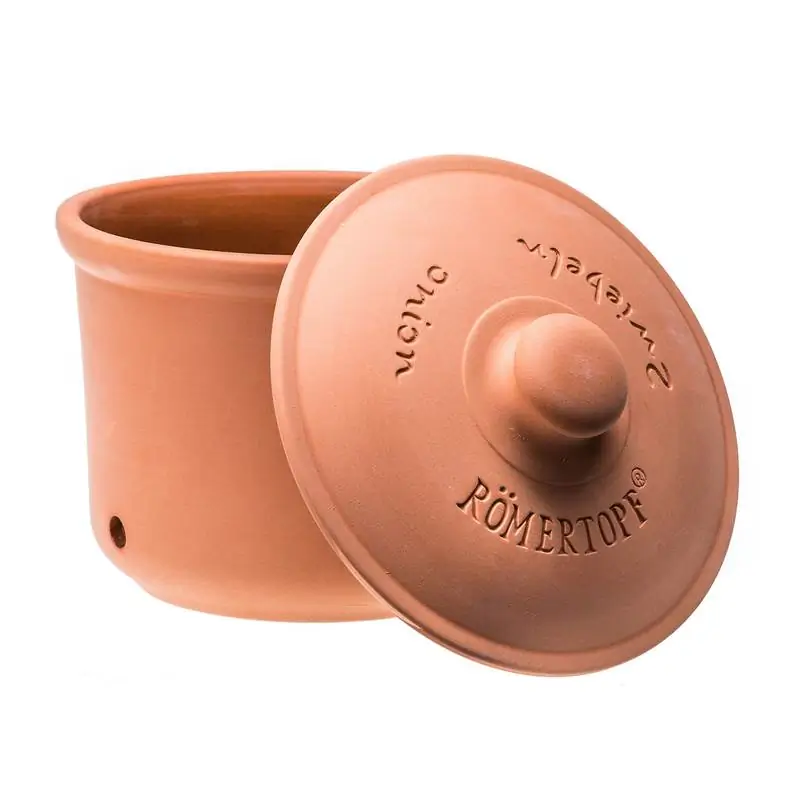 Römertopf Vorratstopf Zwiebeln terracotta Bild