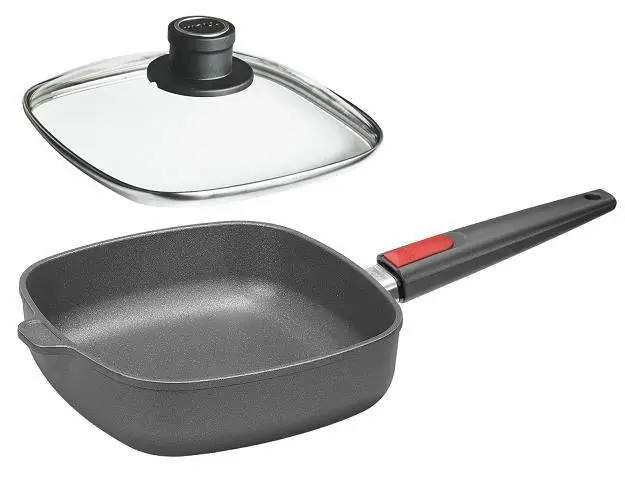 Schmorpfanne Gusspfanne quadratisch mit Glasdeckel 26 cm