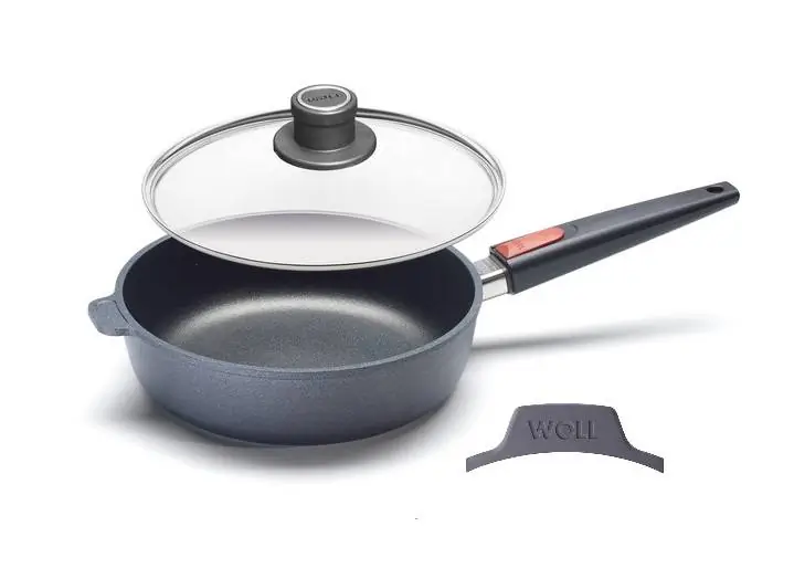 Hochrandpfanne Aluguss Nowo Titanium Induction rund 28 cm mit Deckel und Schutzgriff
