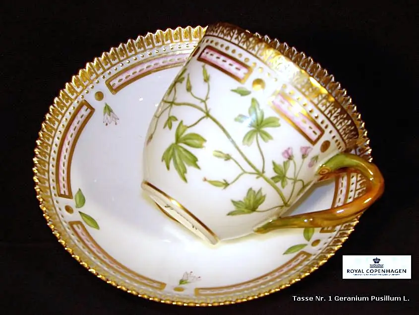 Royal Copenhagen Flora Danica Kaffeetasse Nr.1 Geran. pussillum L. Bild