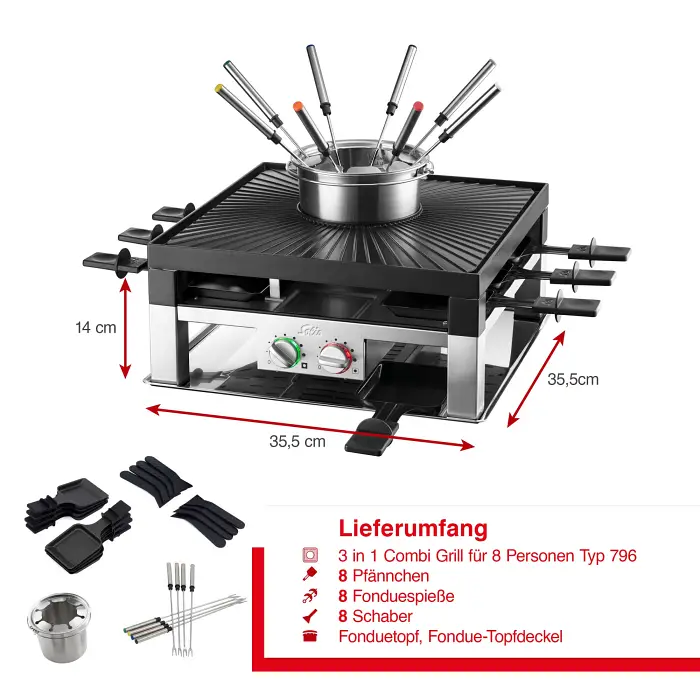 Solis Raclette Fondue Combi Grill 3in1 8 Personen Bild 2